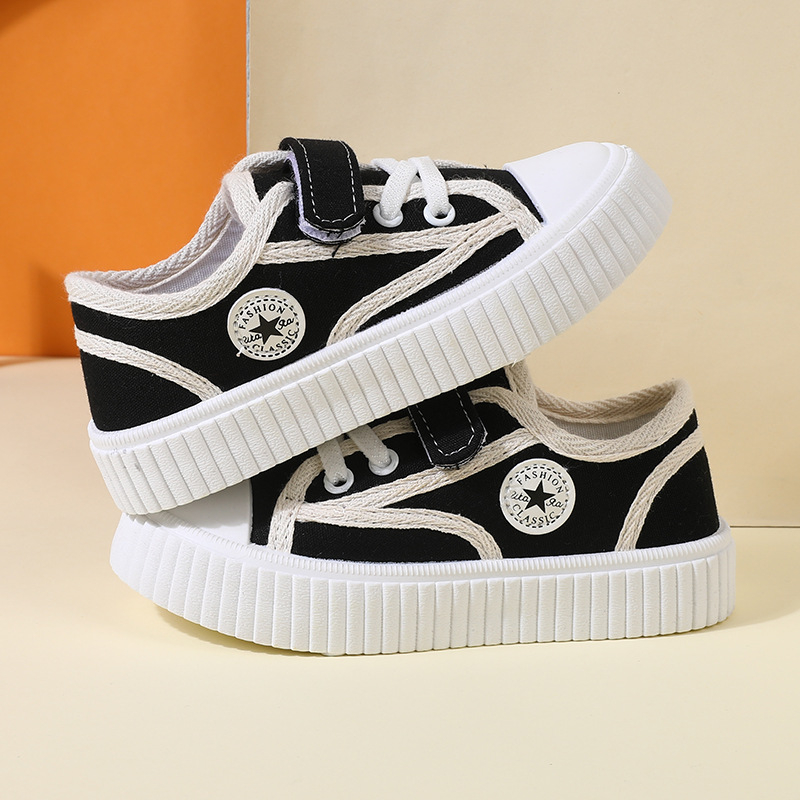 Unisex dječje platnene tenisice s Velcro zatvaračem, karirani uzorak, niski profil, platnena gornja, plastična potplat, prozračne i protuklizne za proljeće i jesen (1–6 godina)