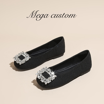 Lányoknak szóló lapos talpú cipő – négyszögletes orral és kövekkel, vászon felsőrész, gumitalp, légáteresztő és csúszásmentes, mind a négy évszakra, 4–16 éveseknek