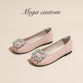 Lányoknak szóló lapos talpú cipő – négyszögletes orral és kövekkel, vászon felsőrész, gumitalp, légáteresztő és csúszásmentes, mind a négy évszakra, 4–16 éveseknek