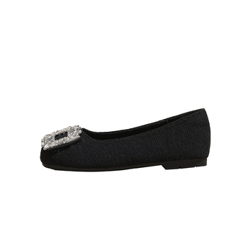 Lányoknak szóló lapos talpú cipő – négyszögletes orral és kövekkel, vászon felsőrész, gumitalp, légáteresztő és csúszásmentes, mind a négy évszakra, 4–16 éveseknek