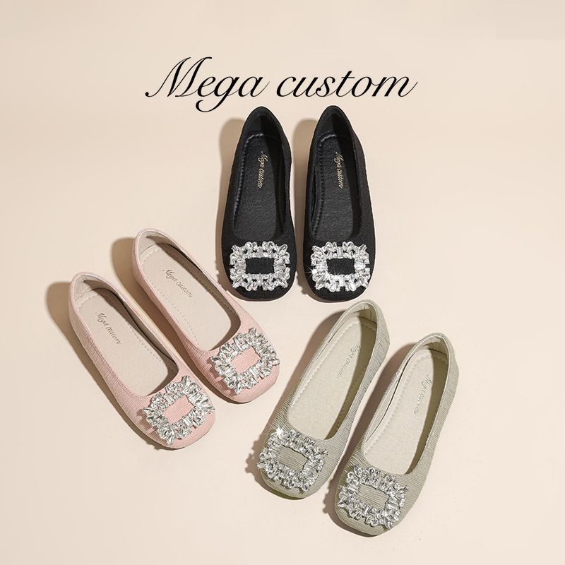 Lányoknak szóló lapos talpú cipő – négyszögletes orral és kövekkel, vászon felsőrész, gumitalp, légáteresztő és csúszásmentes, mind a négy évszakra, 4–16 éveseknek