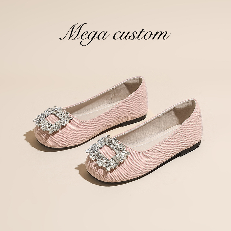 Lányoknak szóló lapos talpú cipő – négyszögletes orral és kövekkel, vászon felsőrész, gumitalp, légáteresztő és csúszásmentes, mind a négy évszakra, 4–16 éveseknek