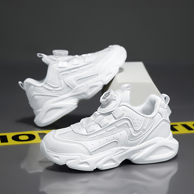 Gyerekeknek tervezett gombos cipő: lélegző mikroszálas felsőrész és háló, MD talp (MD talp; forgó gomb)