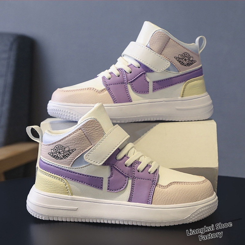 Dievčenské platformové tenisky s vysokým vrškom, Velcro zapínanie, sieťovaná vrchná časť, gumová podrážka