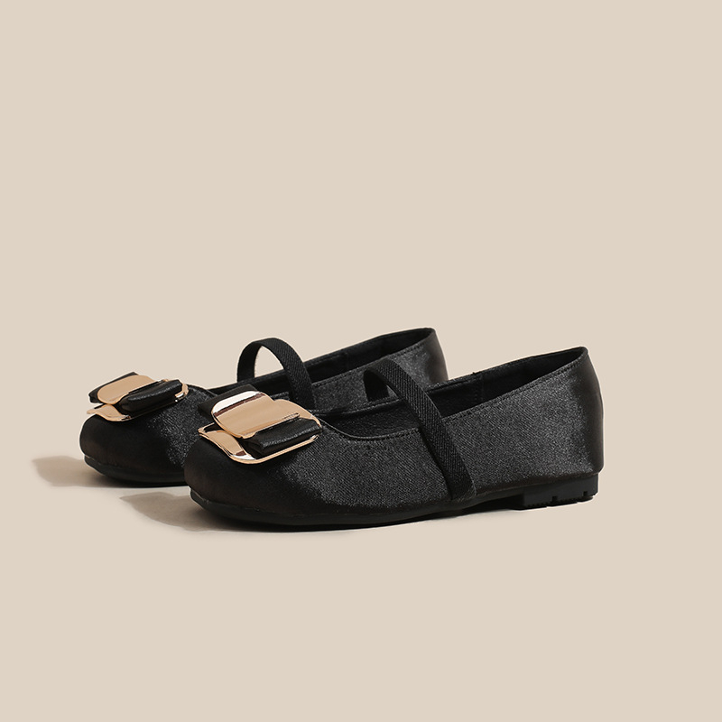 Dječje satenske balerinke s kvadratnim vrhom, slip-on, gumeni potplat, PU ulošak, protuklijazno
