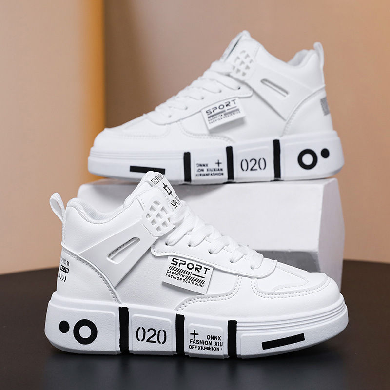 Detské vysoké tenisky s hrubšou podrážkou – syntetická koža, nepremokavé, gumová podrážka, sieťovinová podšívka, jesenn-zima