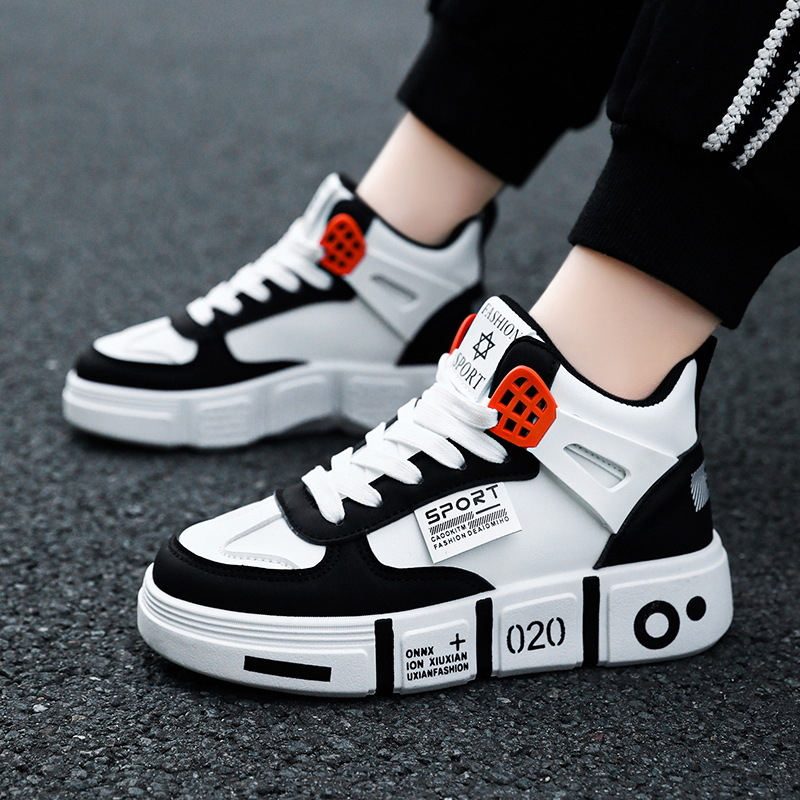 Detské vysoké tenisky s hrubšou podrážkou – syntetická koža, nepremokavé, gumová podrážka, sieťovinová podšívka, jesenn-zima