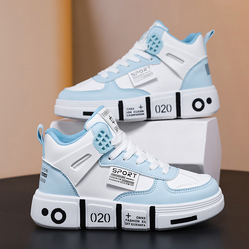 Detské vysoké tenisky s hrubšou podrážkou – syntetická koža, nepremokavé, gumová podrážka, sieťovinová podšívka, jesenn-zima