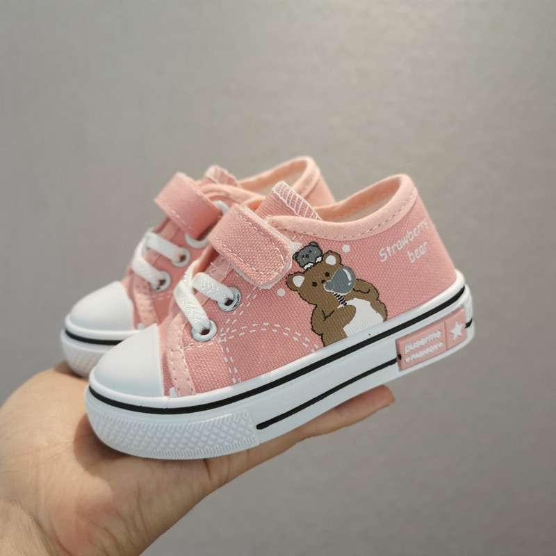 Dječje platnene tenisice s Velcro kopčanjem, srednje visine, unisex, za 4–6 godina, cartoon uzorak, gumeni potplat