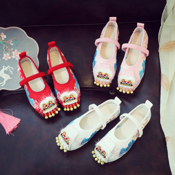 Dievčenské ručne vyrobené etnické textilné topánky, inšpirované Hanfu, horný diel zo saténovej látky, elastické zapínanie, priedušné a protišmykové podrážky