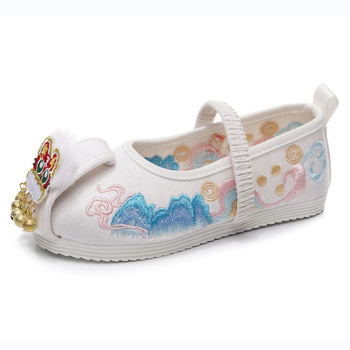 Dievčenské ručne vyrobené etnické textilné topánky, inšpirované Hanfu, horný diel zo saténovej látky, elastické zapínanie, priedušné a protišmykové podrážky