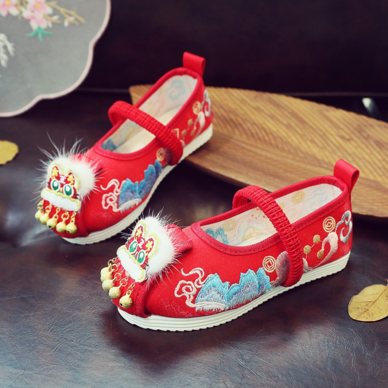 Dievčenské ručne vyrobené etnické textilné topánky, inšpirované Hanfu, horný diel zo saténovej látky, elastické zapínanie, priedušné a protišmykové podrážky