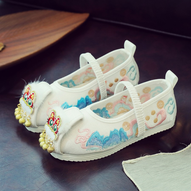 Dievčenské ručne vyrobené etnické textilné topánky, inšpirované Hanfu, horný diel zo saténovej látky, elastické zapínanie, priedušné a protišmykové podrážky