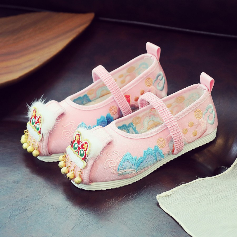 Dievčenské ručne vyrobené etnické textilné topánky, inšpirované Hanfu, horný diel zo saténovej látky, elastické zapínanie, priedušné a protišmykové podrážky