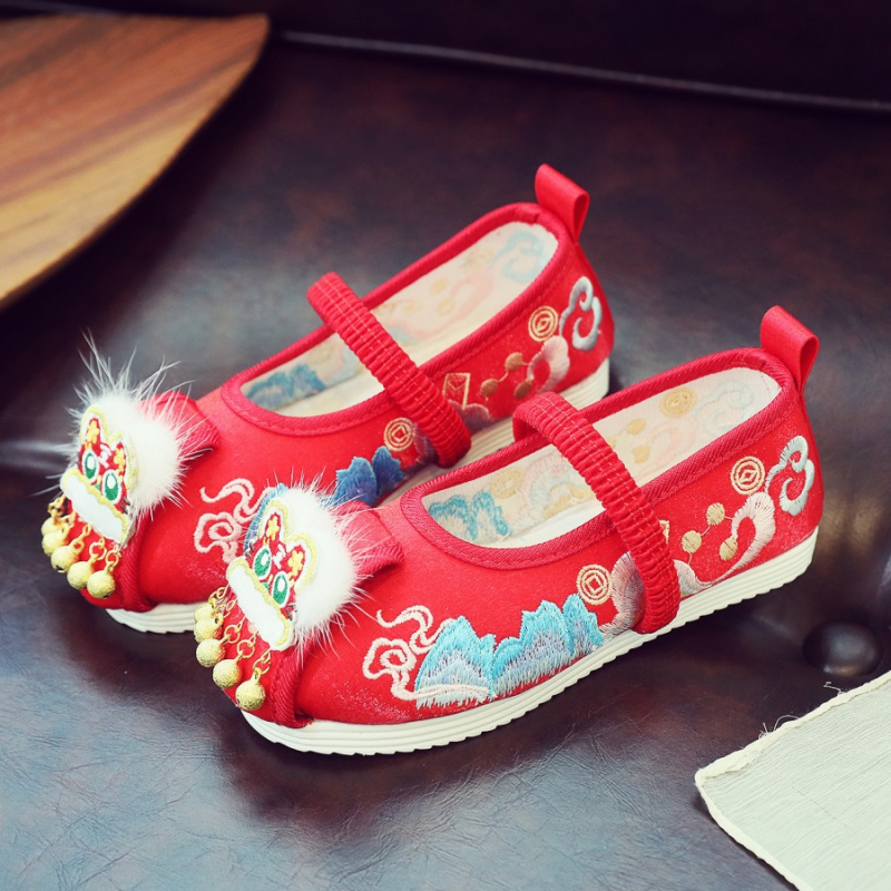 Dievčenské ručne vyrobené etnické textilné topánky, inšpirované Hanfu, horný diel zo saténovej látky, elastické zapínanie, priedušné a protišmykové podrážky