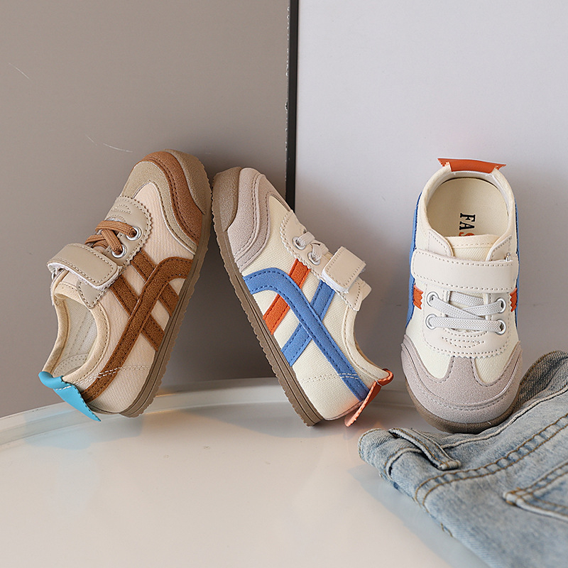 Detské plátenné tenisky s Velcro zatváraním, priedušné, protišmykové, nízky profil, bavlnená vložka