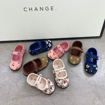 Detské topánky Corduroy s Velcro zapínaním – kvetinový vzor, priedušné, protišmykové, na jar a jeseň