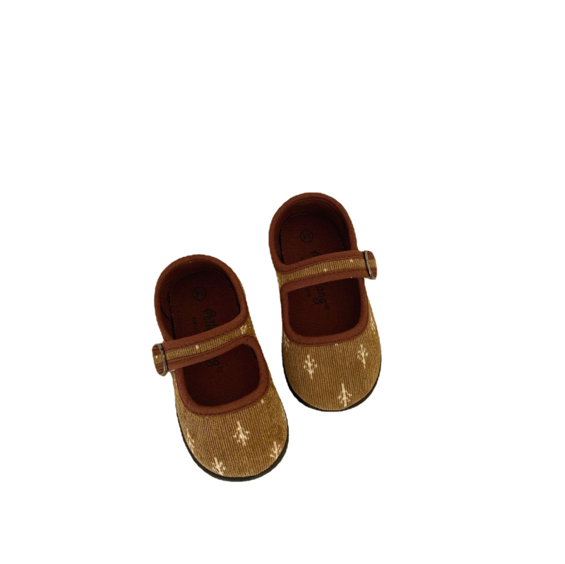 Detské topánky Corduroy s Velcro zapínaním – kvetinový vzor, priedušné, protišmykové, na jar a jeseň