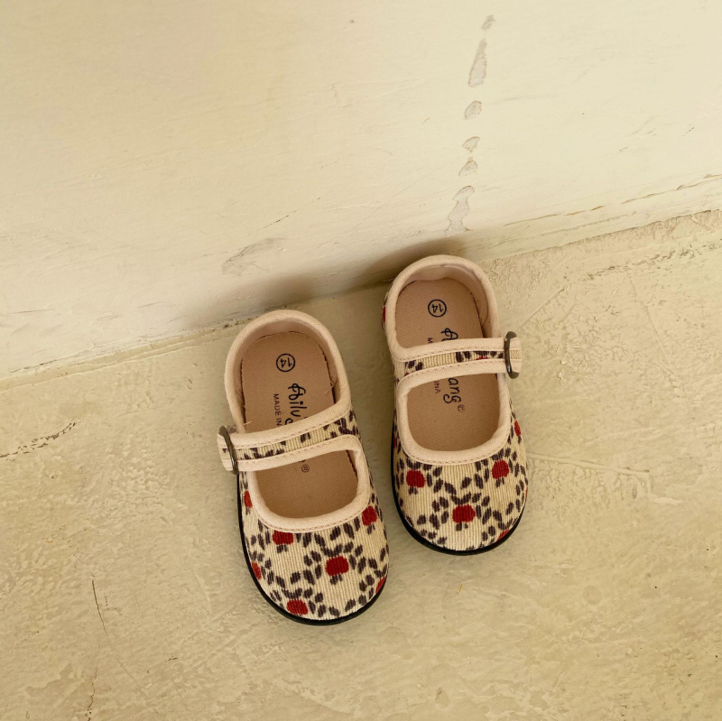 Detské topánky Corduroy s Velcro zapínaním – kvetinový vzor, priedušné, protišmykové, na jar a jeseň