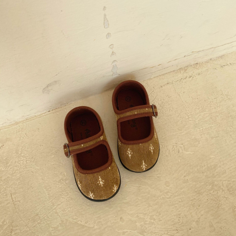 Detské topánky Corduroy s Velcro zapínaním – kvetinový vzor, priedušné, protišmykové, na jar a jeseň