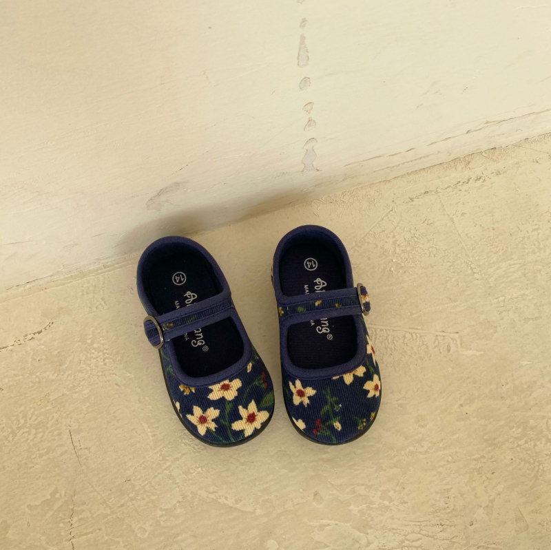 Detské topánky Corduroy s Velcro zapínaním – kvetinový vzor, priedušné, protišmykové, na jar a jeseň