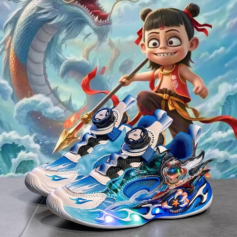 Világító gyerek futócipő, légáteresztő hálós felsőrésszel, könnyű EVA talppal, forgócsattal záródó