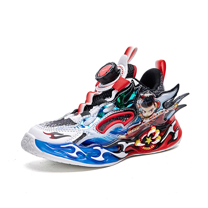 Világító gyerek futócipő, légáteresztő hálós felsőrésszel, könnyű EVA talppal, forgócsattal záródó