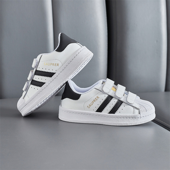 Unisex dječje tenisice od prave kože, Shell-Toe nos, Velcro kopčanje, gumena potplat, prugasti uzorak, vodootporne i otporne na habanje
