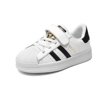 Unisex dječje tenisice od prave kože, Shell-Toe nos, Velcro kopčanje, gumena potplat, prugasti uzorak, vodootporne i otporne na habanje