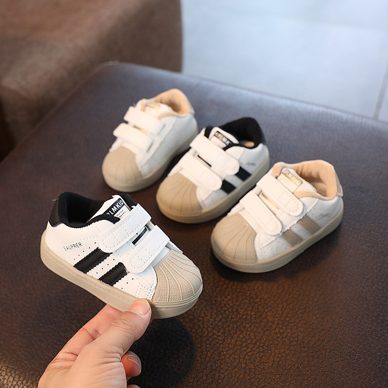 Pantofi de mers pentru copii, partea superioară din piele artificială, talpă din cauciuc, închidere Velcro, căptușeală din plasă, potriviți pentru primăvară și toamnă.