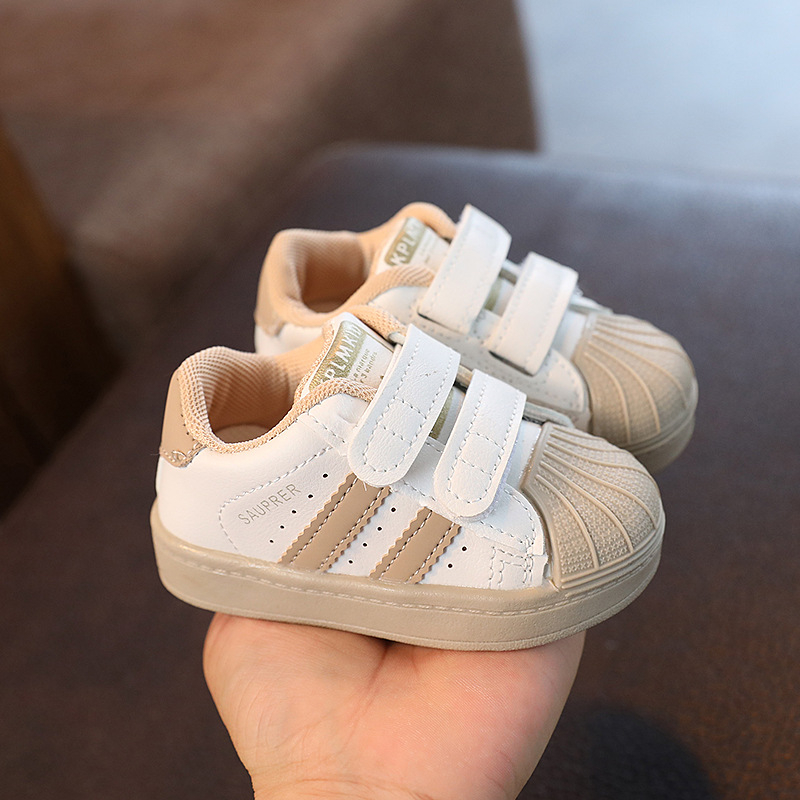 Pantofi de mers pentru copii, partea superioară din piele artificială, talpă din cauciuc, închidere Velcro, căptușeală din plasă, potriviți pentru primăvară și toamnă.