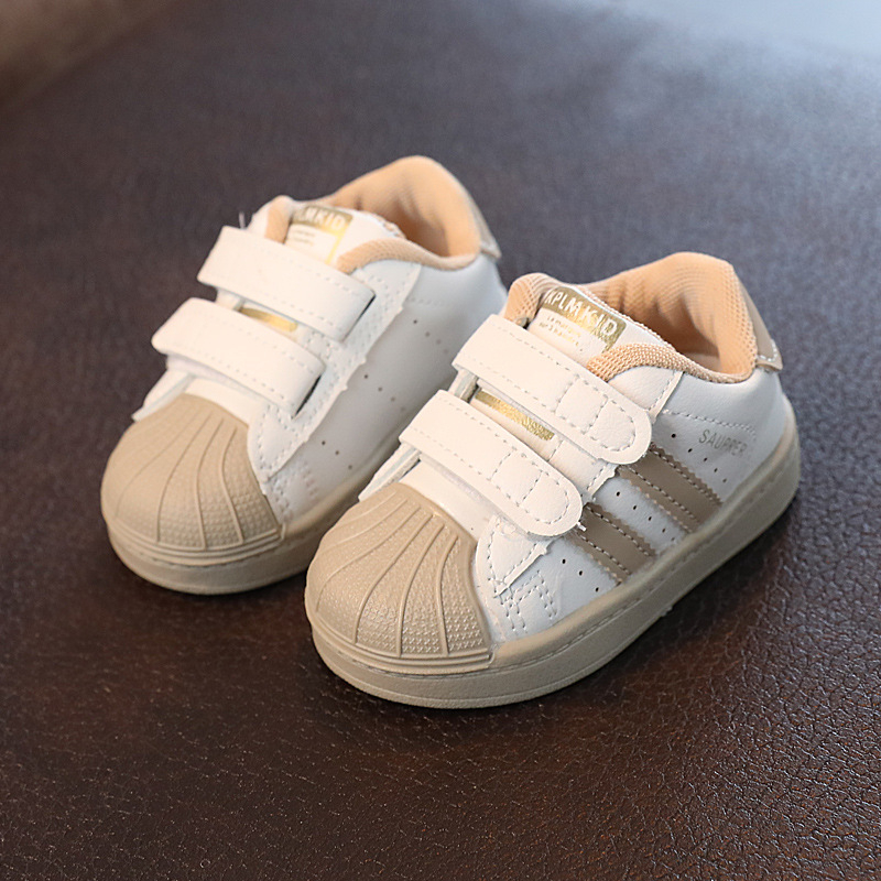 Pantofi de mers pentru copii, partea superioară din piele artificială, talpă din cauciuc, închidere Velcro, căptușeală din plasă, potriviți pentru primăvară și toamnă.