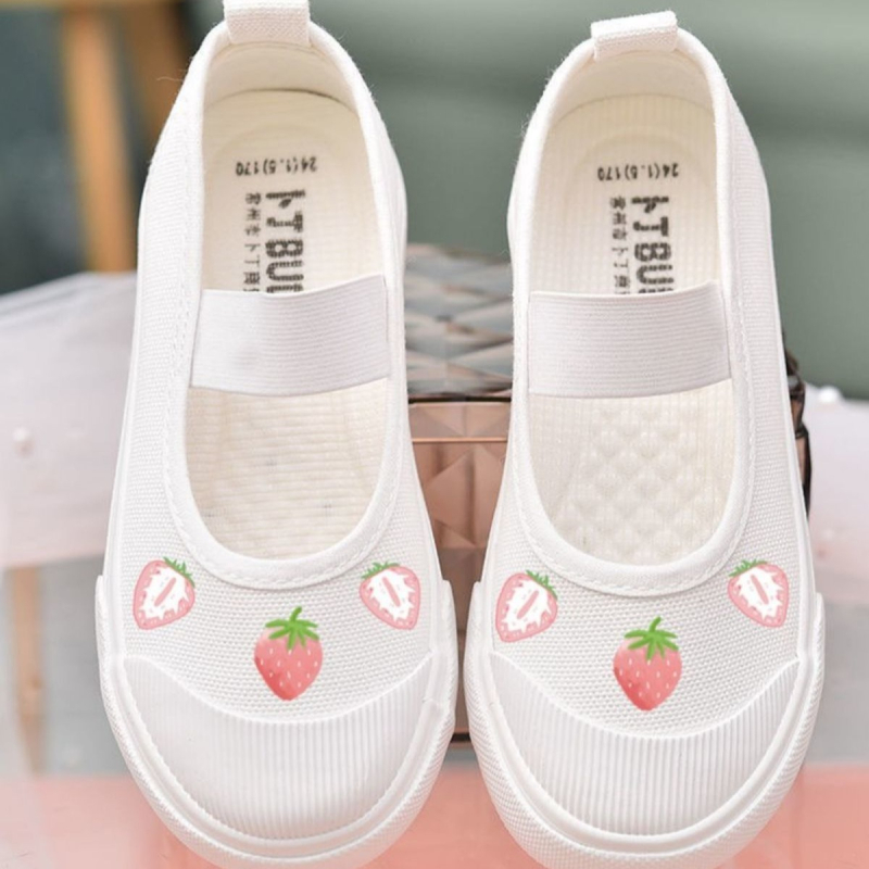 2024 ljeto Dječje bijele Slip-On tenisice – sladak crtani print na platnu