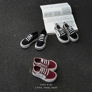 Vaikų drobės skate bateliai su Velcro užsegimu, žemas viršus, unisex; drobės viršus, guminis padas