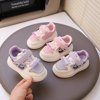 Mergaitėms sportiniai bateliai su Velcro užsegimu, animacinis raštas, viršutinė dalis iš perdirbtos odos, plastikinė pada, aukštas viršus