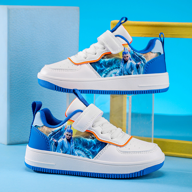 Vaikiški kvėpuojantys sintetinių odos sportbačiai su Velcro užsegimu, žemas viršus, EVA vidpadis, TPR padas, 4–12 metų