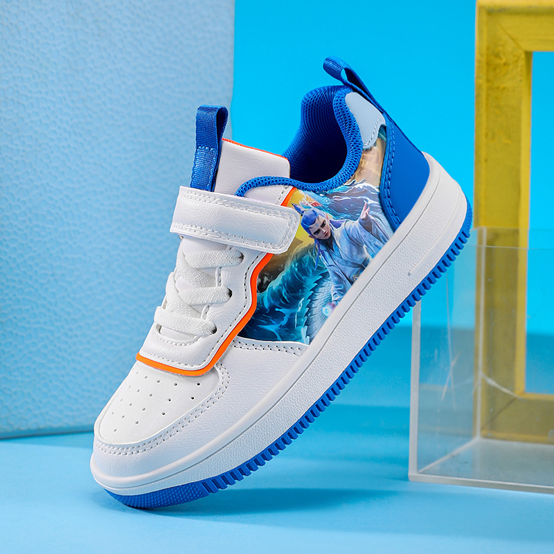 Vaikiški kvėpuojantys sintetinių odos sportbačiai su Velcro užsegimu, žemas viršus, EVA vidpadis, TPR padas, 4–12 metų