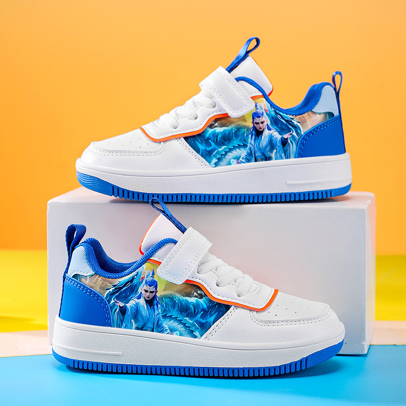 Vaikiški kvėpuojantys sintetinių odos sportbačiai su Velcro užsegimu, žemas viršus, EVA vidpadis, TPR padas, 4–12 metų