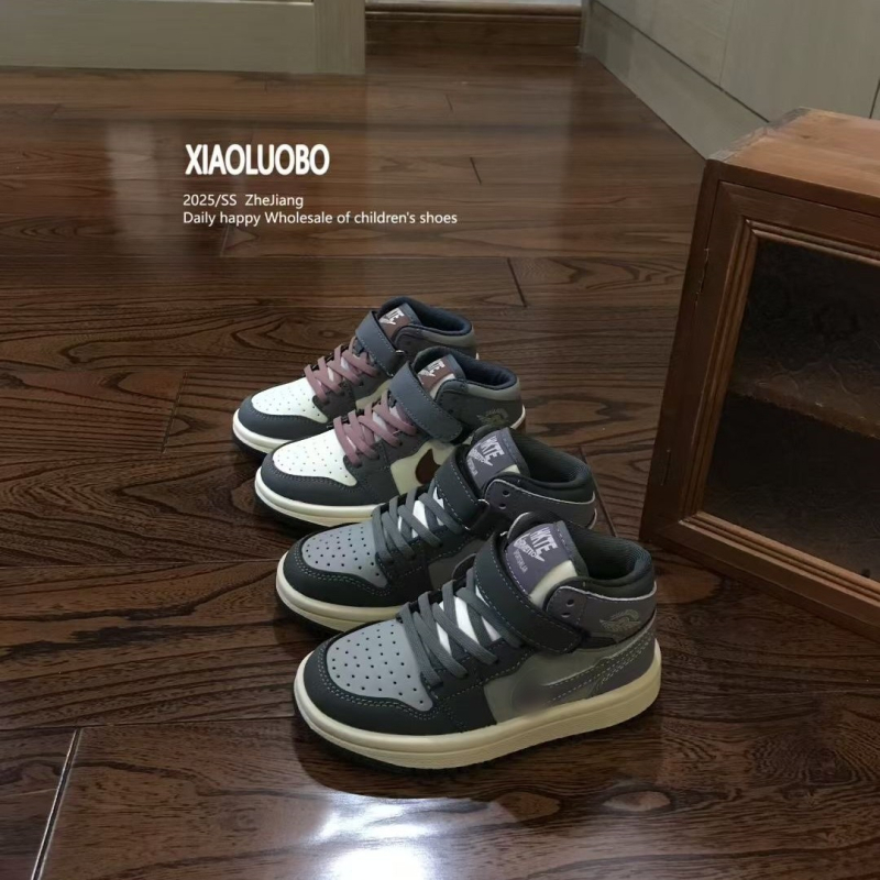 Vaikiški aukštos sportbačiai su Velcro užsegimu, anti-slip gumine padas, atsparūs dėvėjimui, pavasariui ir rudeniui