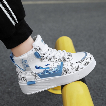 Vaikų aukštos viršutinės sportbačiai su stora padanga, Floating King prekės ženklas, PU viršus, gumos padas, raišteliai, tekstilinė įdėklė