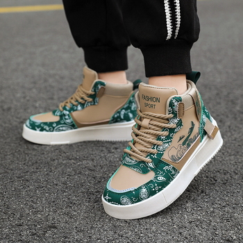 Vaikų aukštos viršutinės sportbačiai su stora padanga, Floating King prekės ženklas, PU viršus, gumos padas, raišteliai, tekstilinė įdėklė