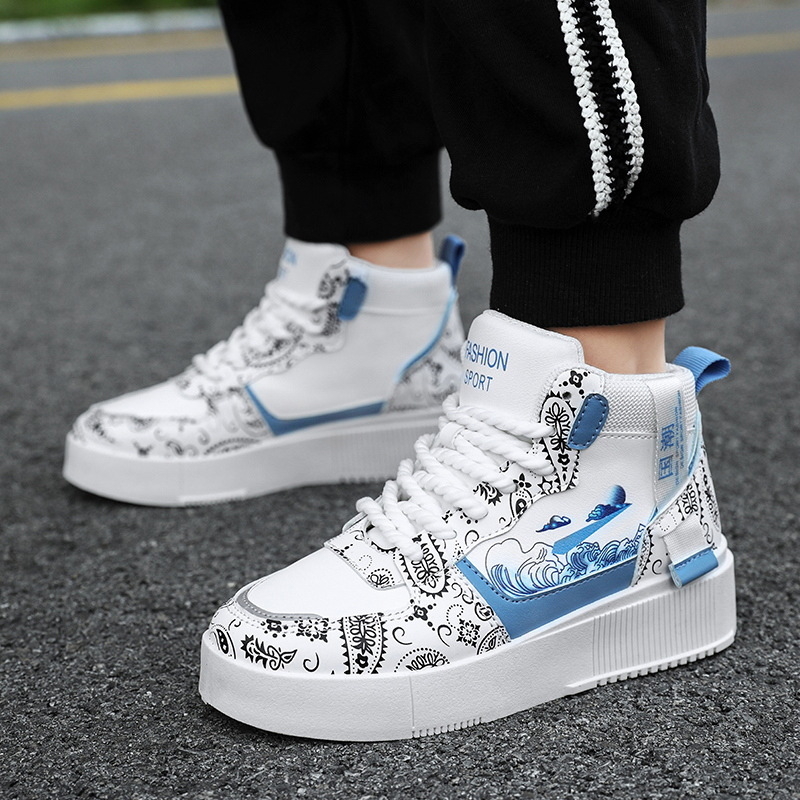 Vaikų aukštos viršutinės sportbačiai su stora padanga, Floating King prekės ženklas, PU viršus, gumos padas, raišteliai, tekstilinė įdėklė