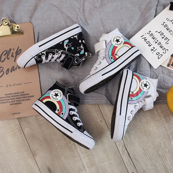 Vaikų drobinių batų – Cartoon raštas, Velcro užsegimas, žemas aukštis, drobės viršus, guminė padas