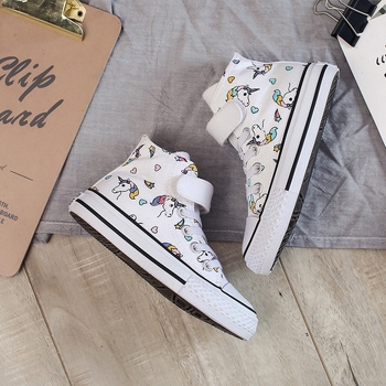 Vaikų drobinių batų – Cartoon raštas, Velcro užsegimas, žemas aukštis, drobės viršus, guminė padas