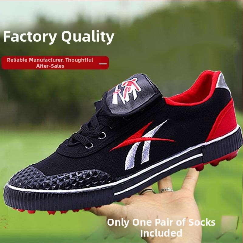 Futbolo bateliai su anti-slip ir atsparumu dilimui, viršus medvilninis, vidutinio aukščio, gumos padas