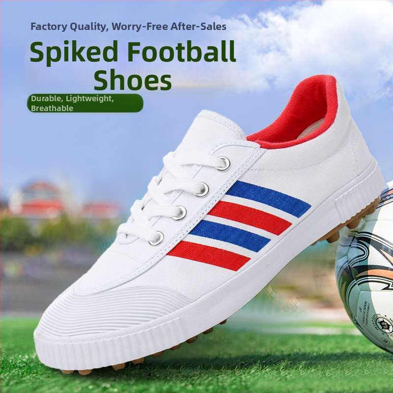 Futbolo bateliai su anti-slip ir atsparumu dilimui, viršus medvilninis, vidutinio aukščio, gumos padas