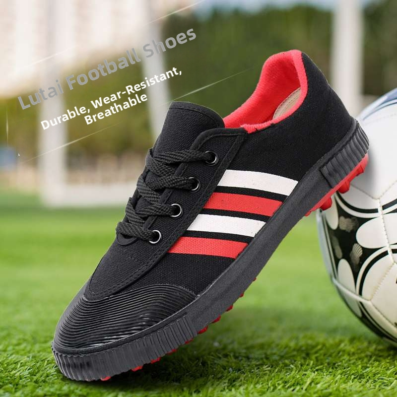 Futbolo bateliai su anti-slip ir atsparumu dilimui, viršus medvilninis, vidutinio aukščio, gumos padas