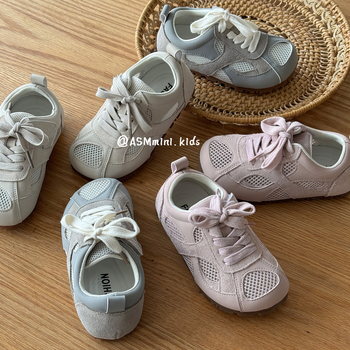 Vaikų treniravimo batai, kvėpuojanti tinklinė viršutinė dalis, Velcro užtrauktukas, žemas profilis, guma padas, vientisas, Korėjietiškas stilius