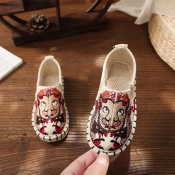 Vaikų drobiniai bateliai Kinų stiliaus, rankomis siuvinėti, viršutinė dalis iš medvilnės, vidutinio aukščio, PU padas, kvėpuojantys