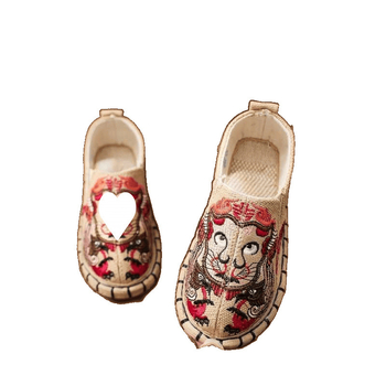 Vaikų drobiniai bateliai Kinų stiliaus, rankomis siuvinėti, viršutinė dalis iš medvilnės, vidutinio aukščio, PU padas, kvėpuojantys